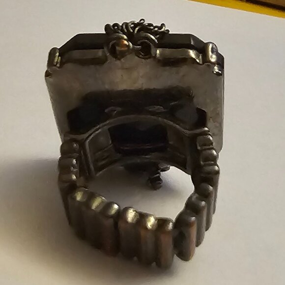 Women's Edgy Statement Ring with Black Stone/Chain - Picture 2 of 4